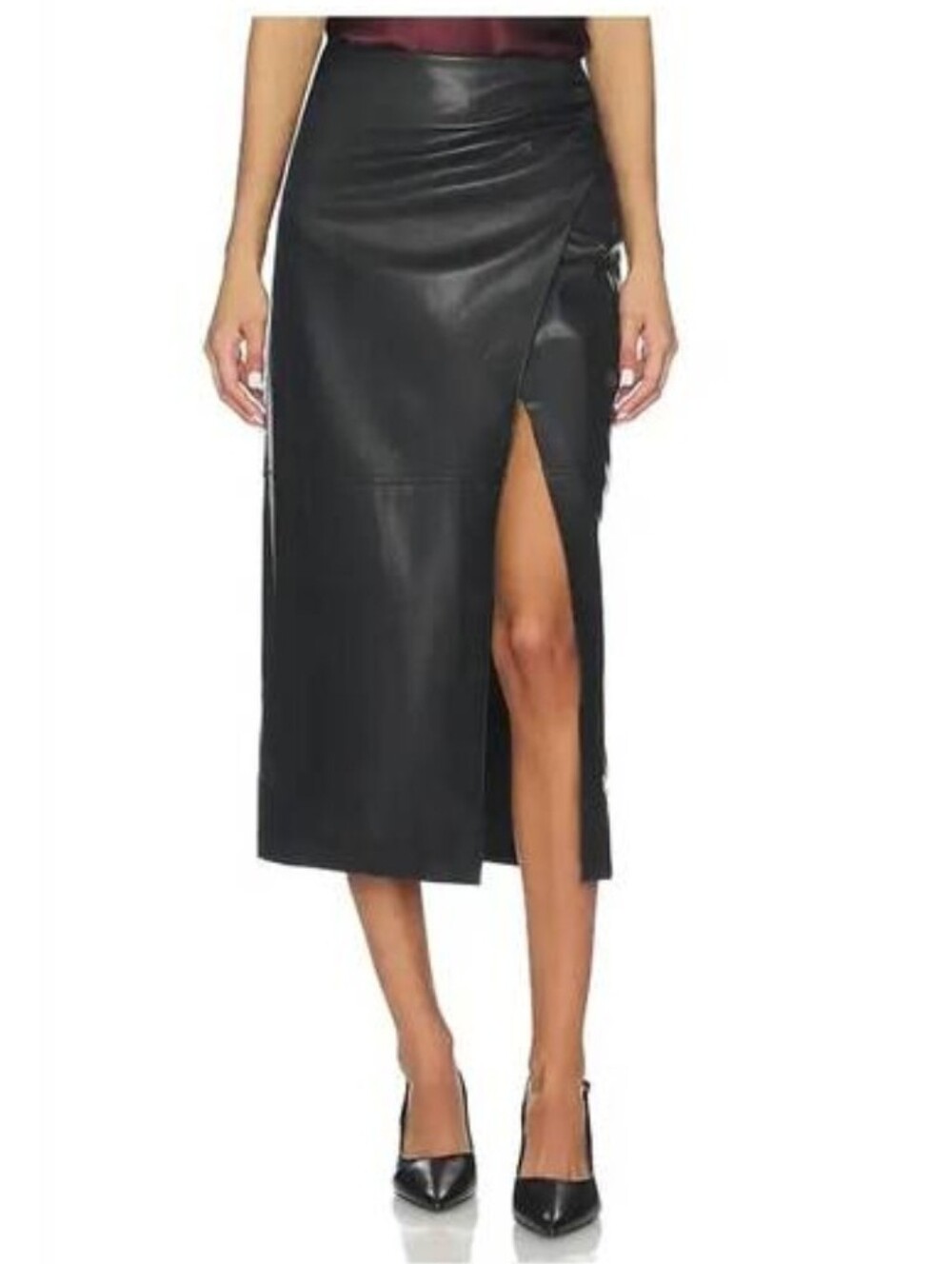 Cami NYC | Lorena Soft Vegan Faux Leather Midi Skirt Size 4 In Black With Slit